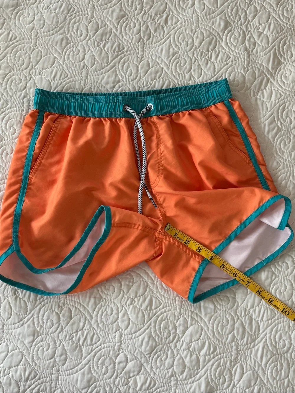 Maamgic Men's Orange Athletic Swim Shorts with Teal Trim